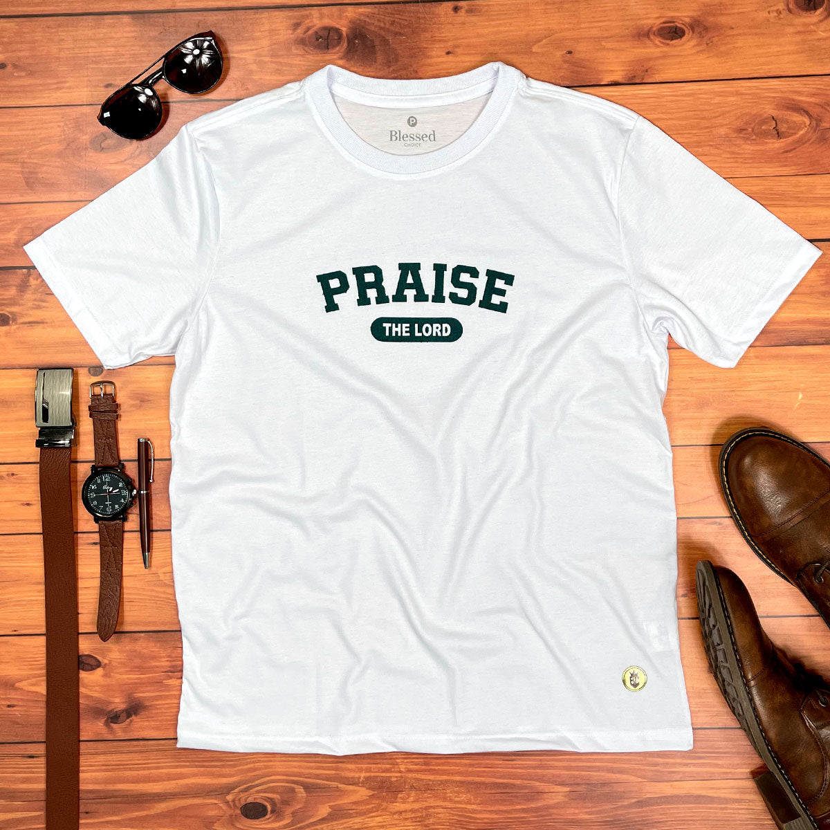 Camiseta Masculina Branca Praise The Lord