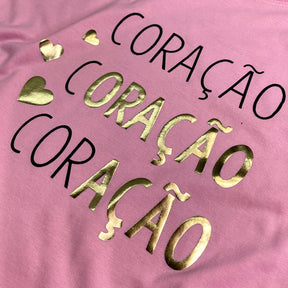 Camiseta Feminina Rosa Coração Oração Ação Dourado