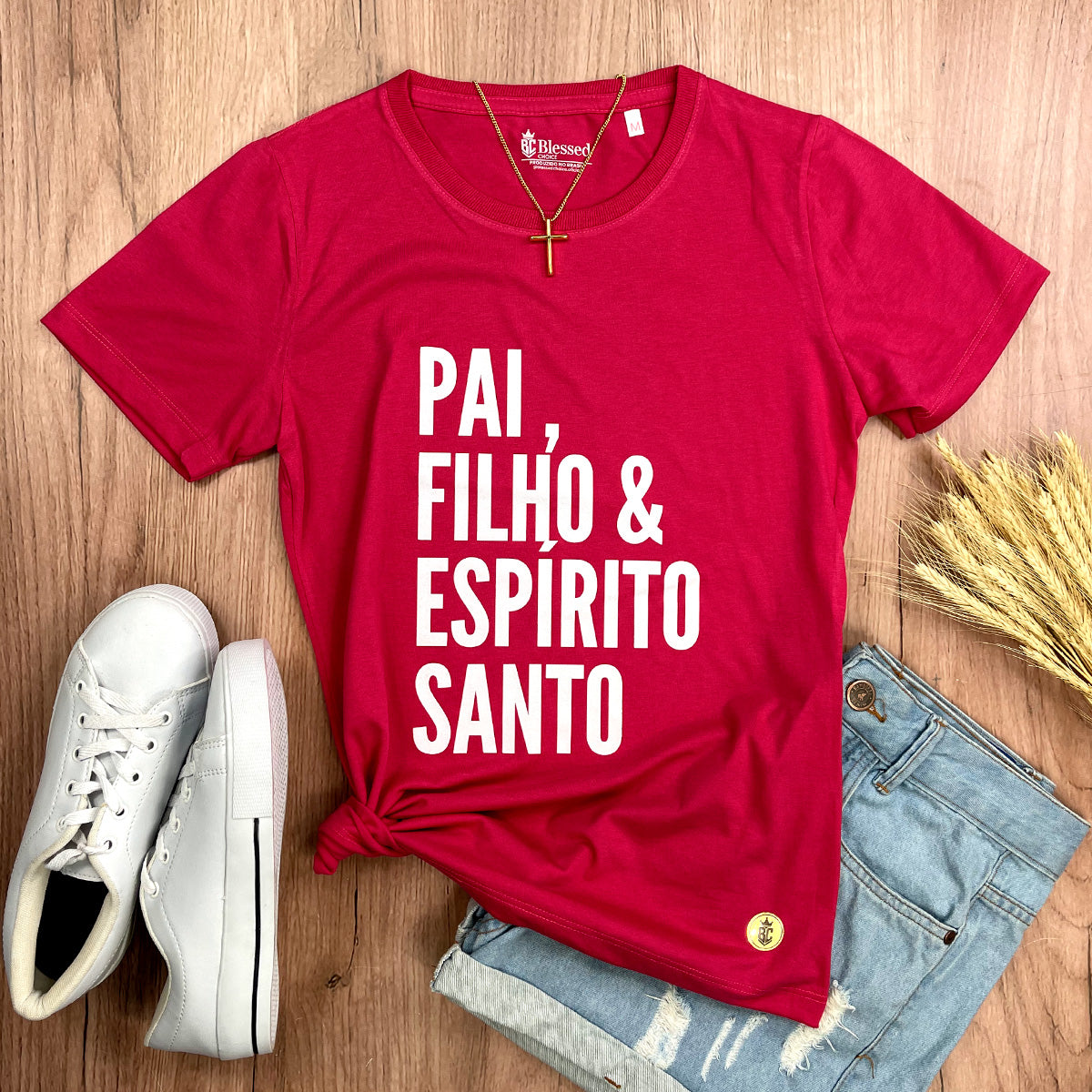 Camiseta Feminina Pink Pai, Filho & Espírito Santo