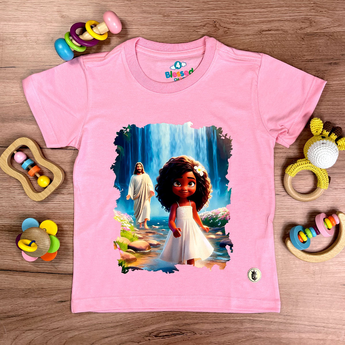 T-Shirt Infantil Rosa Menina Jesus