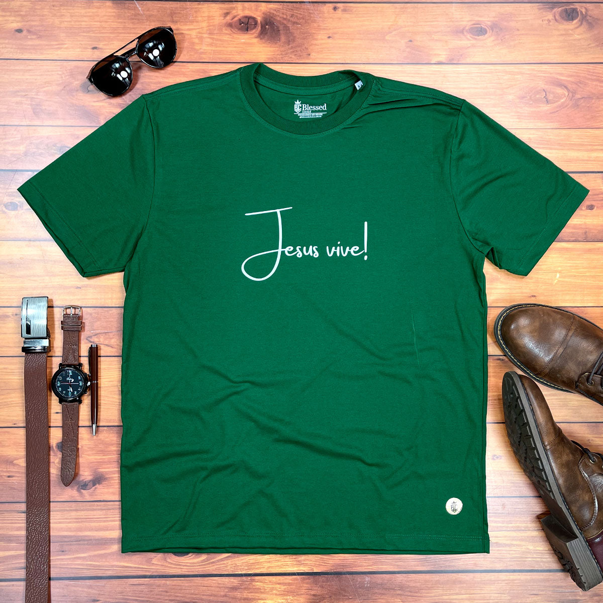 Camiseta Masculina Verde Jesus Vive!