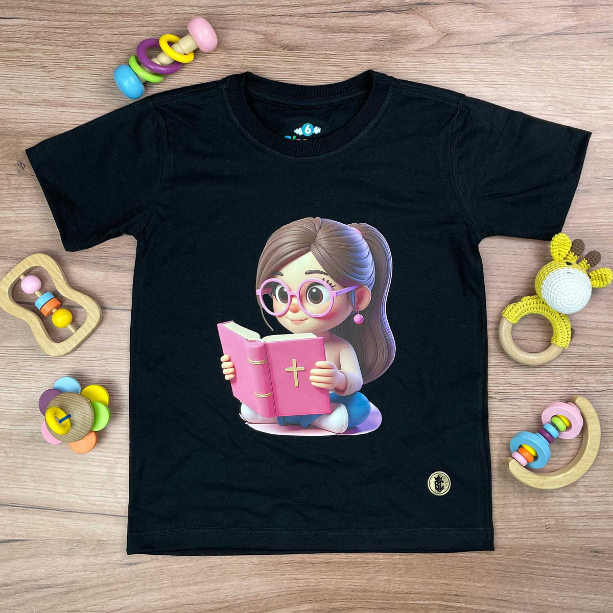 T-Shirt Infantil Preta Menina Bíblia