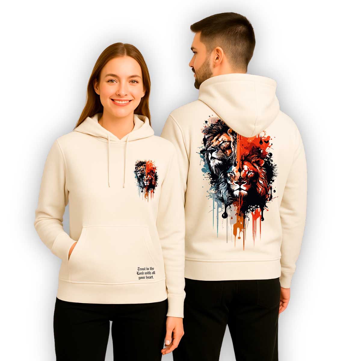 Moletom Canguru Com Capuz Off White Dois Leões