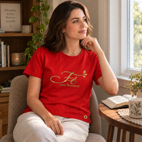 Camiseta Feminina Vermelha Fé para florescer — Ambientada 01