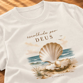 Camiseta Feminina Off White Escolhida por Deus — Zoom