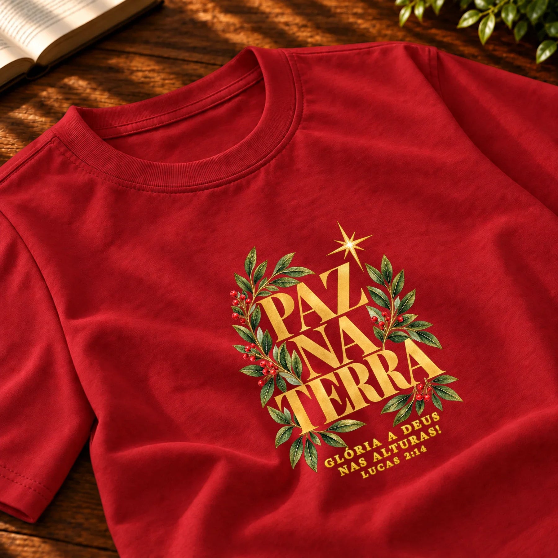 Camiseta Masculina Vermelha Paz na Terra — Zoom