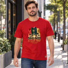 Camiseta Masculina Vermelha O Santo Natal — Ambientada 01