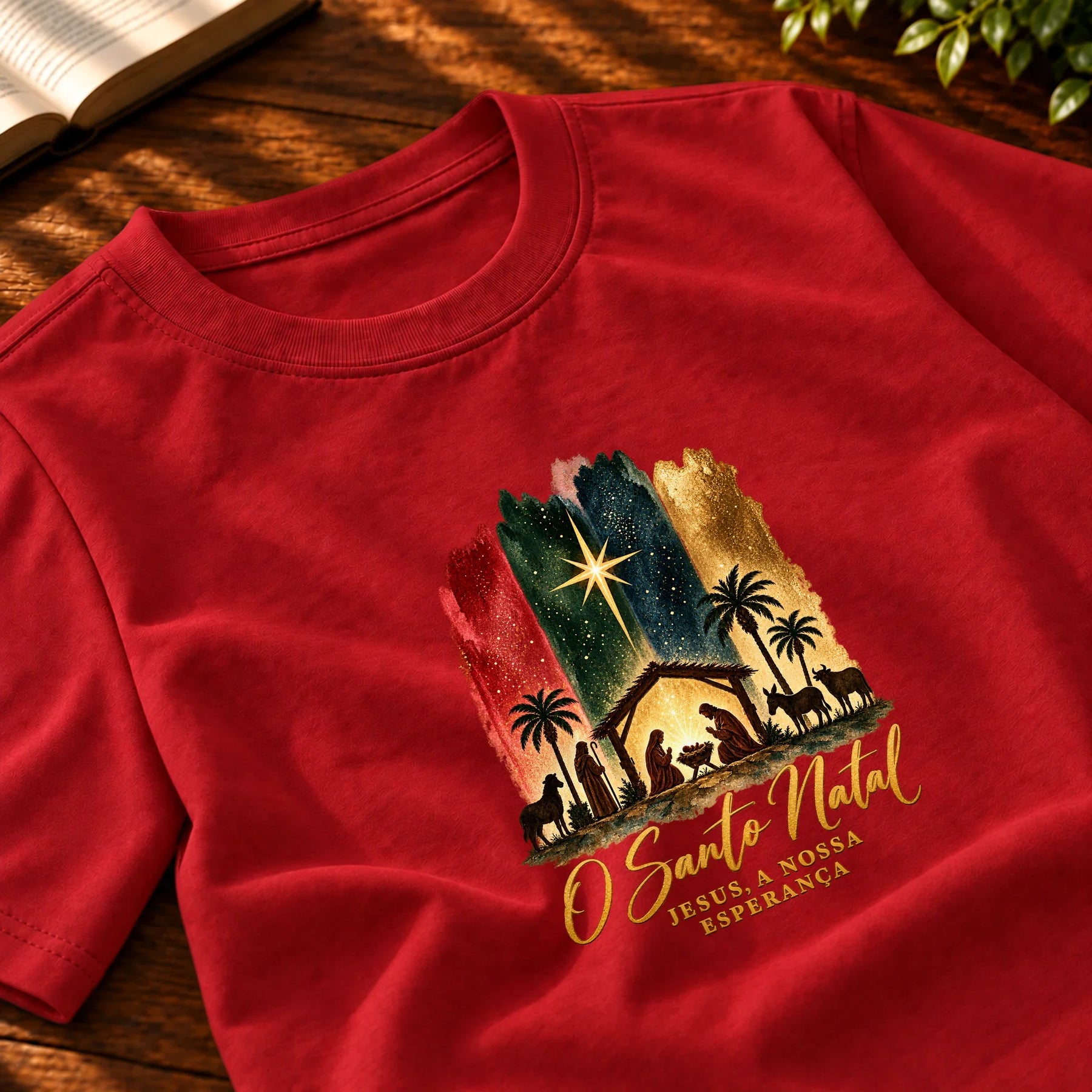 Camiseta Masculina Vermelha O Santo Natal — Zoom