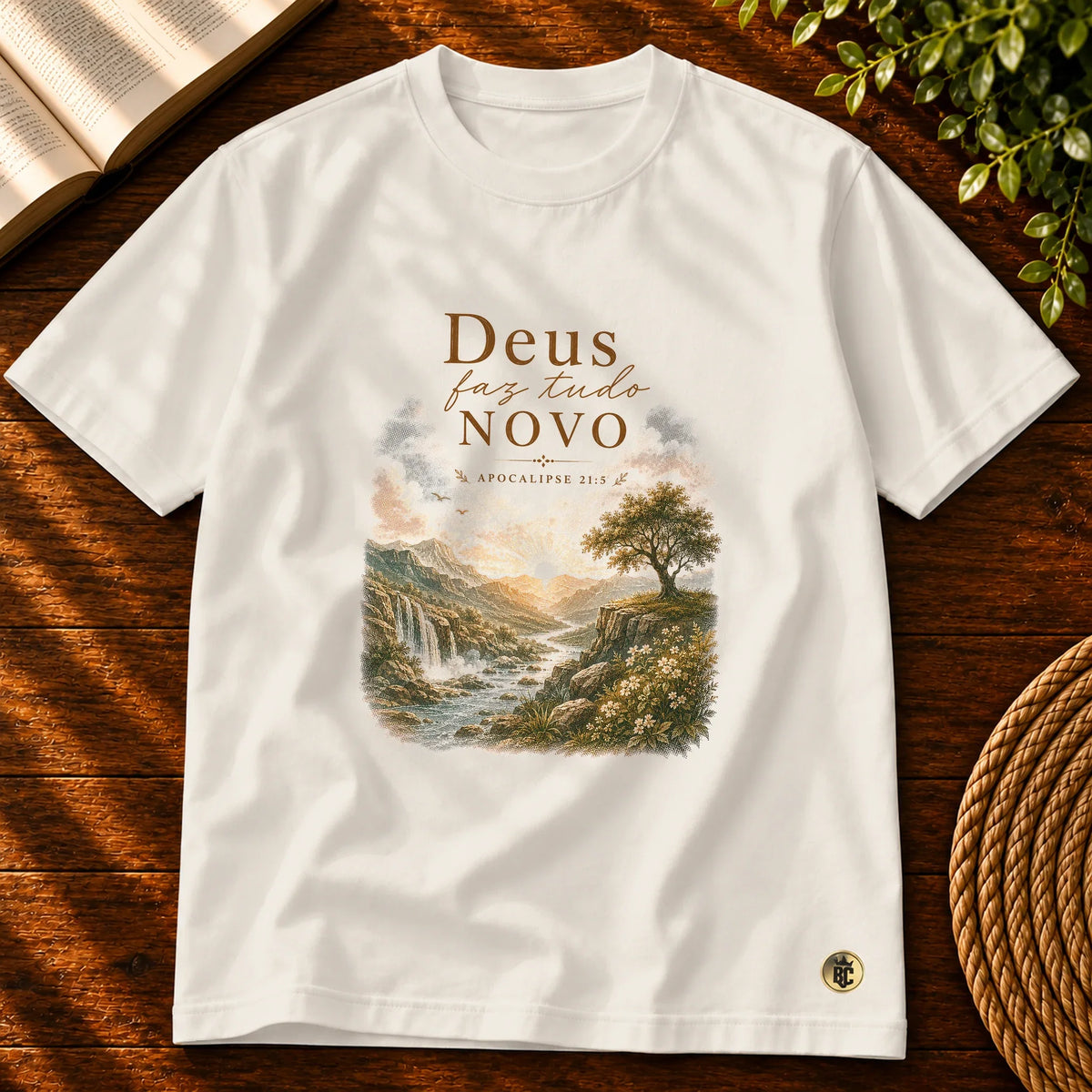 Camiseta Masculina Off White Deus faz tudo novo — Principal 01