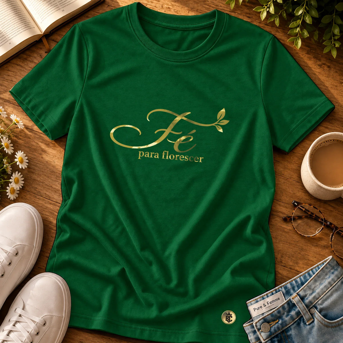 Camiseta Feminina Verde Fé para florescer — Principal 01