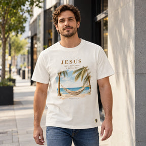 Camiseta Masculina Off White Jesus meu descanso — Ambientada 01