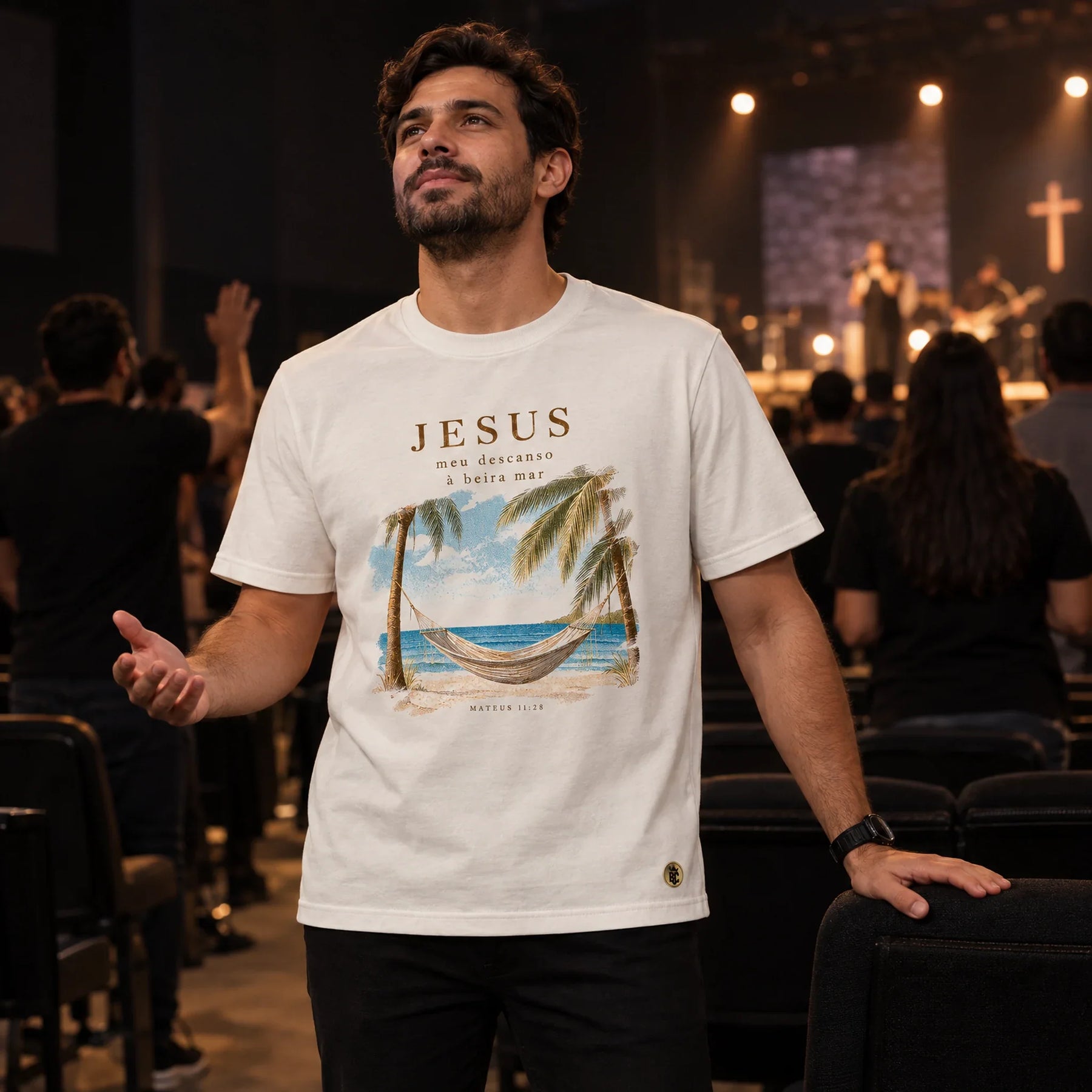 Camiseta Masculina Off White Jesus meu descanso — Ambientada 02
