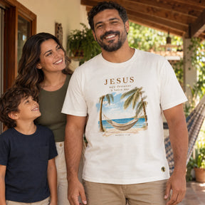 Camiseta Masculina Off White Jesus meu descanso — Ambientada 03