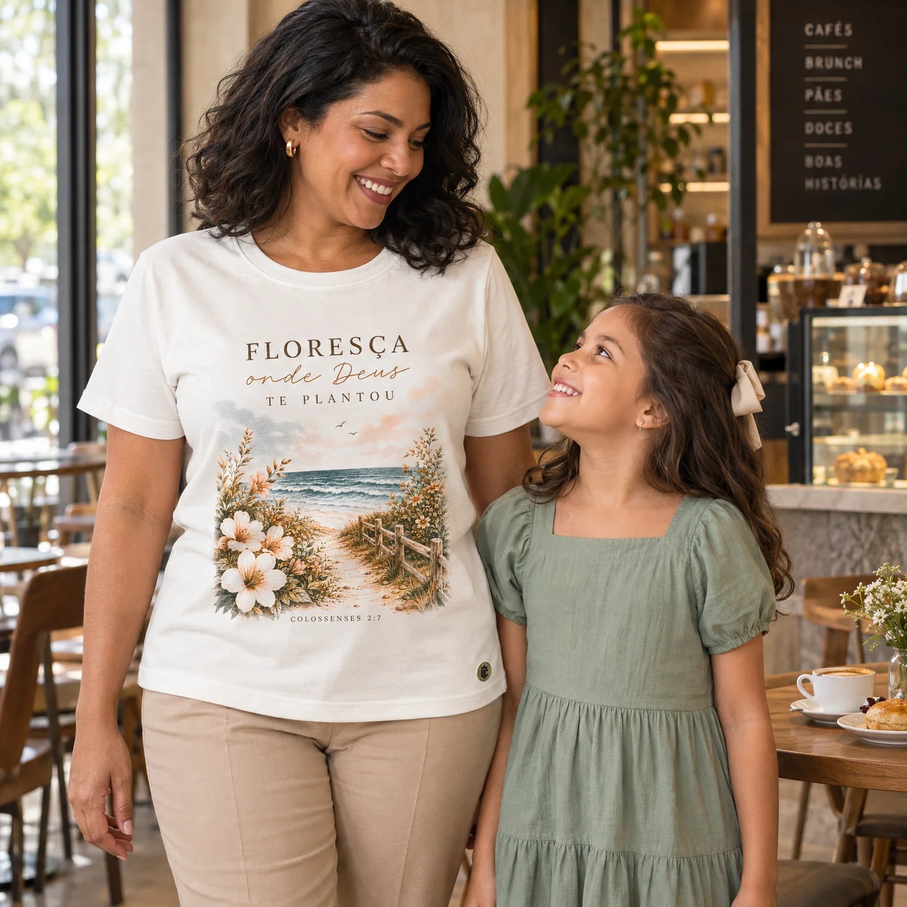 Camiseta Feminina Off White Floresça onde Deus te plantou — Ambientada 03
