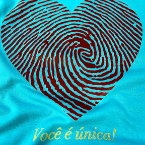Camiseta Feminina Turquesa Coração Digital Você É Única