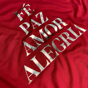 Camiseta Feminina Vermelha Fé Paz Dourado