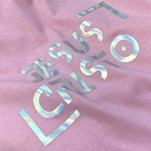 Camiseta Feminina Rosa Jesus Cristo Holográfico