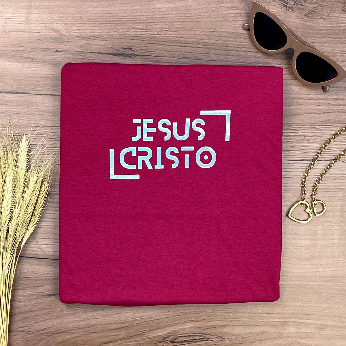 Camiseta Feminina Pink Jesus Cristo Holográfico