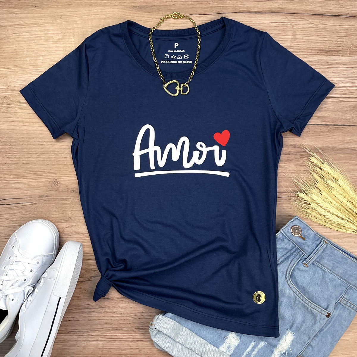 Camiseta Feminina Azul Amor Coração