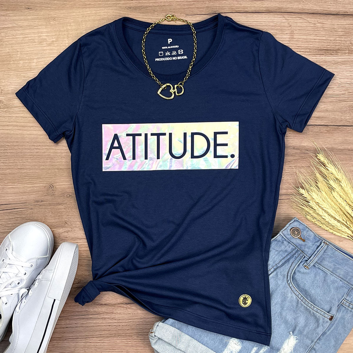 Camiseta Feminina Azul Atitude Holográfico