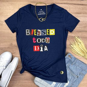 Camiseta Feminina Azul Blessed Todo Dia