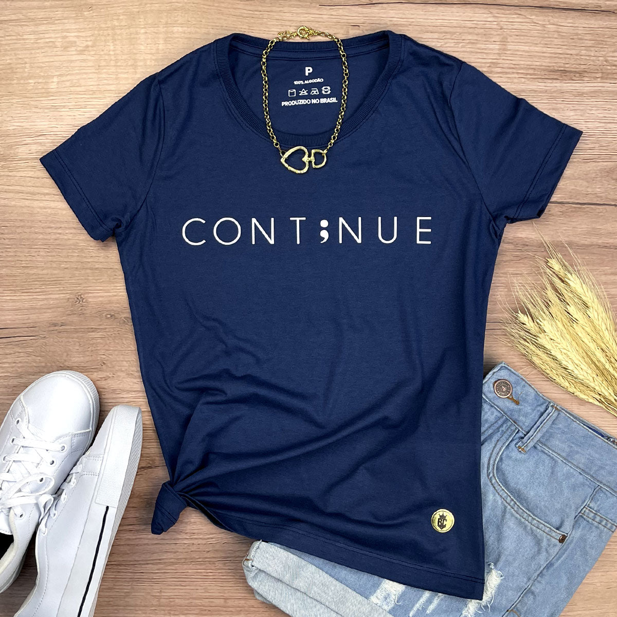 Camiseta Feminina Azul Continue