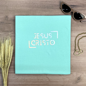 Camiseta Feminina Verde Menta Jesus Cristo Holográfico