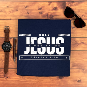 Camiseta Masculina Azul Holy Jesus Lives In