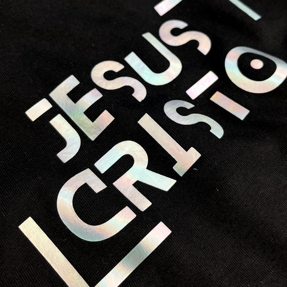 Camiseta Feminina Preta Jesus Cristo Holográfico