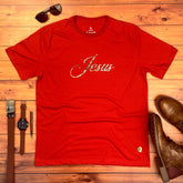 Camiseta Masculina Vermelha Jesus Dourado