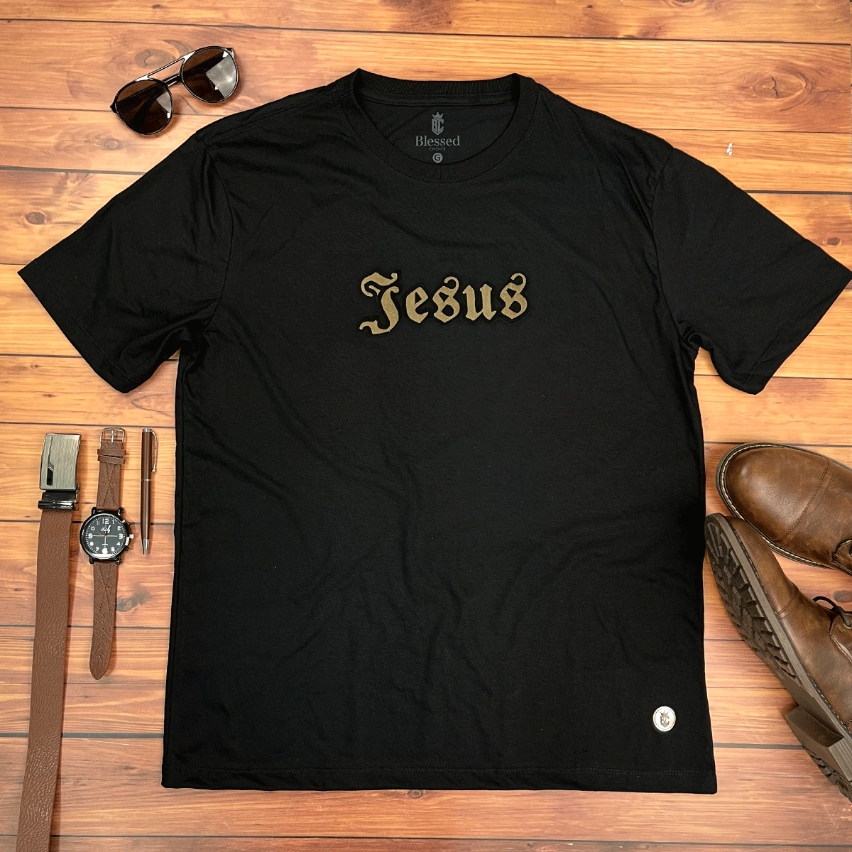 Camiseta Masculina Preta Veludo Jesus