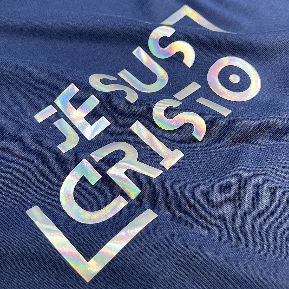 Camiseta Feminina Azul Jesus Cristo Holográfico