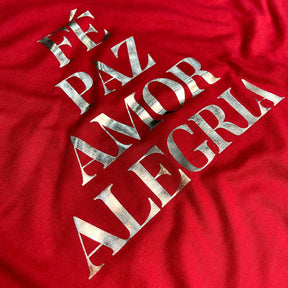 Camiseta Masculina Vermelha Fé Paz Dourado